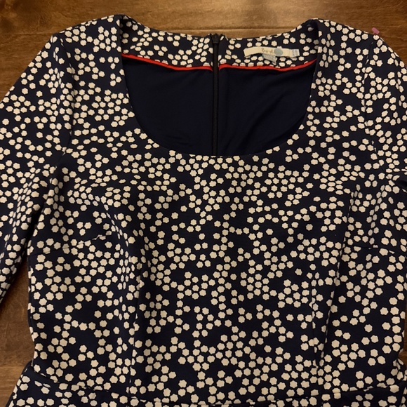 Boden Lined Tea length Patterned Blue & White Dress - Picture 2 of 5